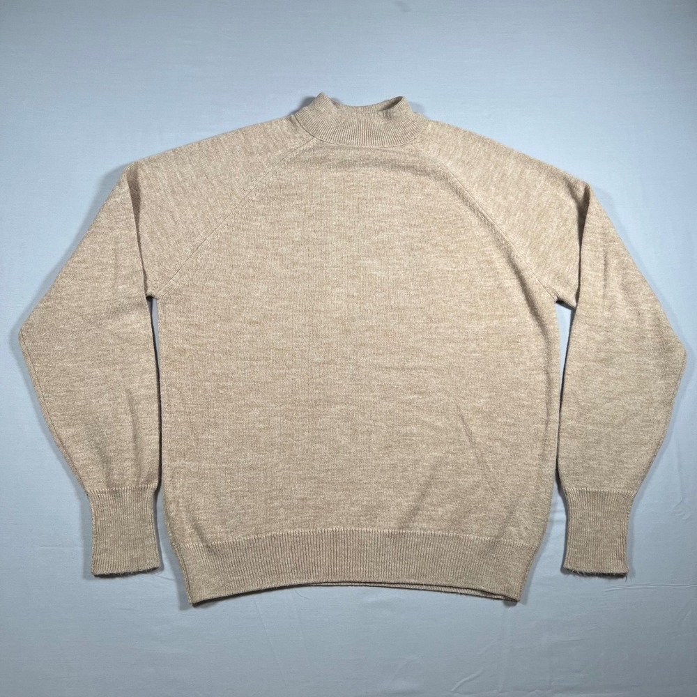 Vintage Sears 70s Orlon‎ Acrylic Mock Neck Sweater Mens XL Beige Raglan Knit
